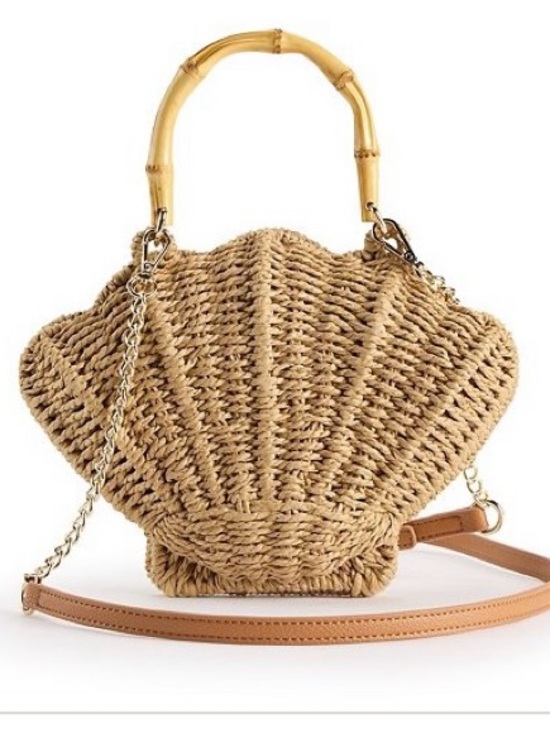 LC Lauren Conrad Handbags - Lauren Conrad Natural Tan  Straw Shell Handbag with Bamboo Handle NEW NWT